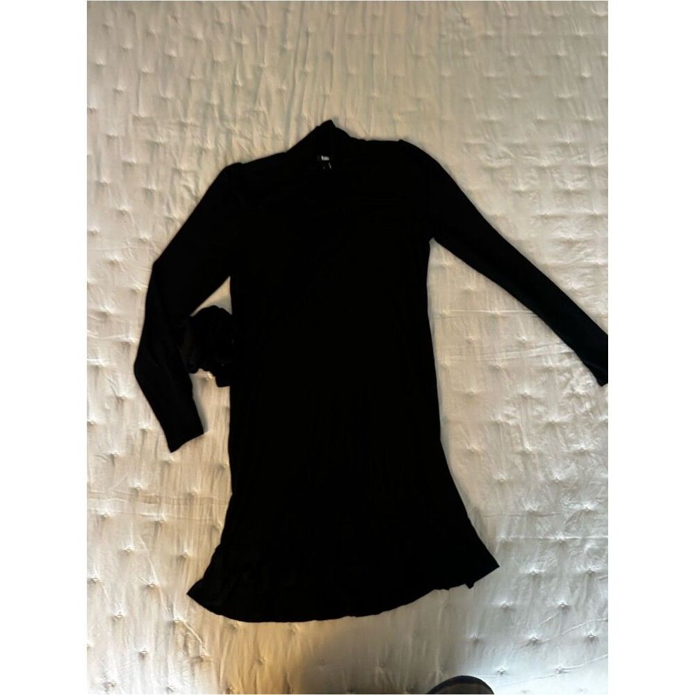PAIGE Black Modal Wrap Mini Dress Ruffle Hem Long Sleeve Size S